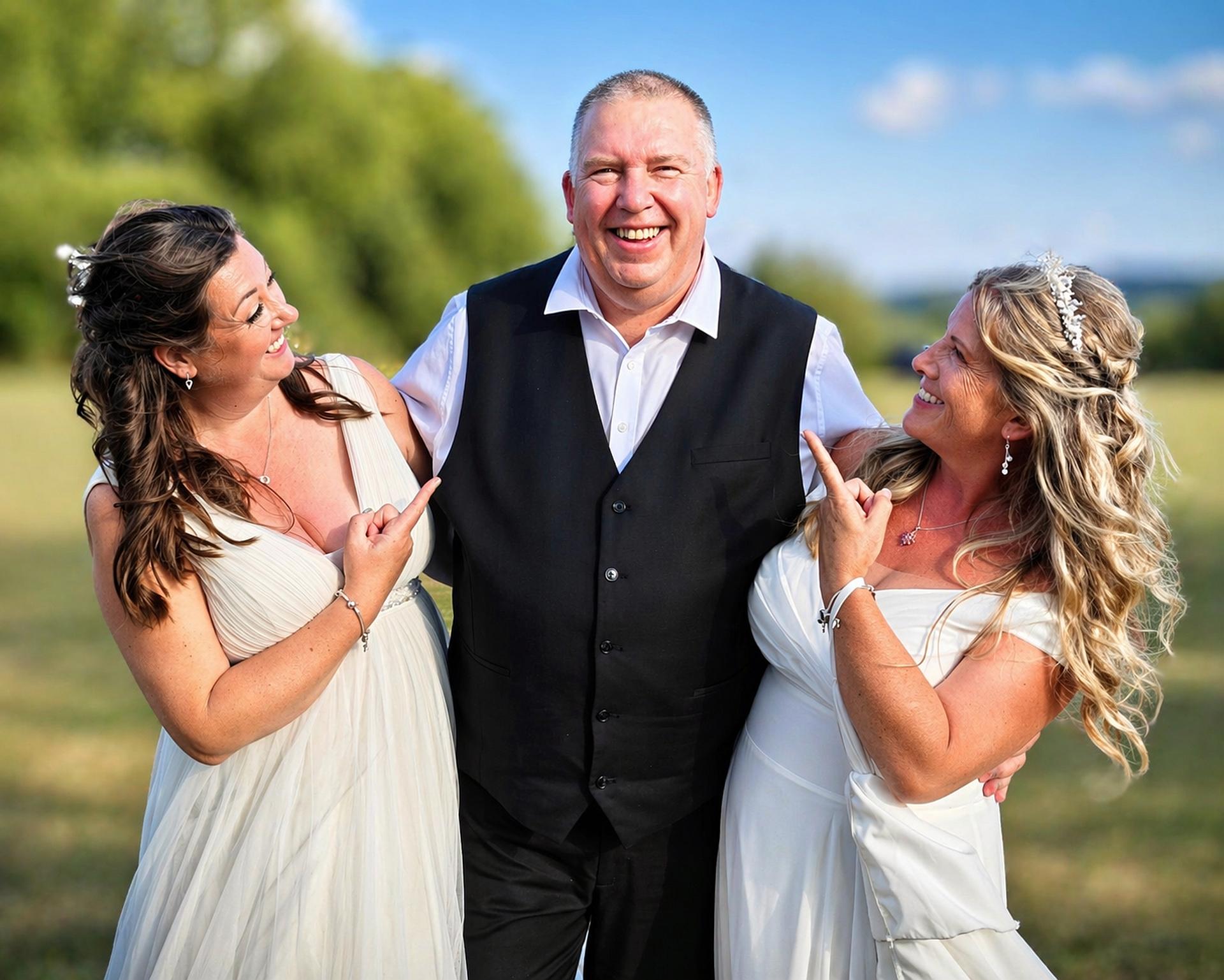 DJ Mike Hackett with guests during a warm, friendly wedding moment