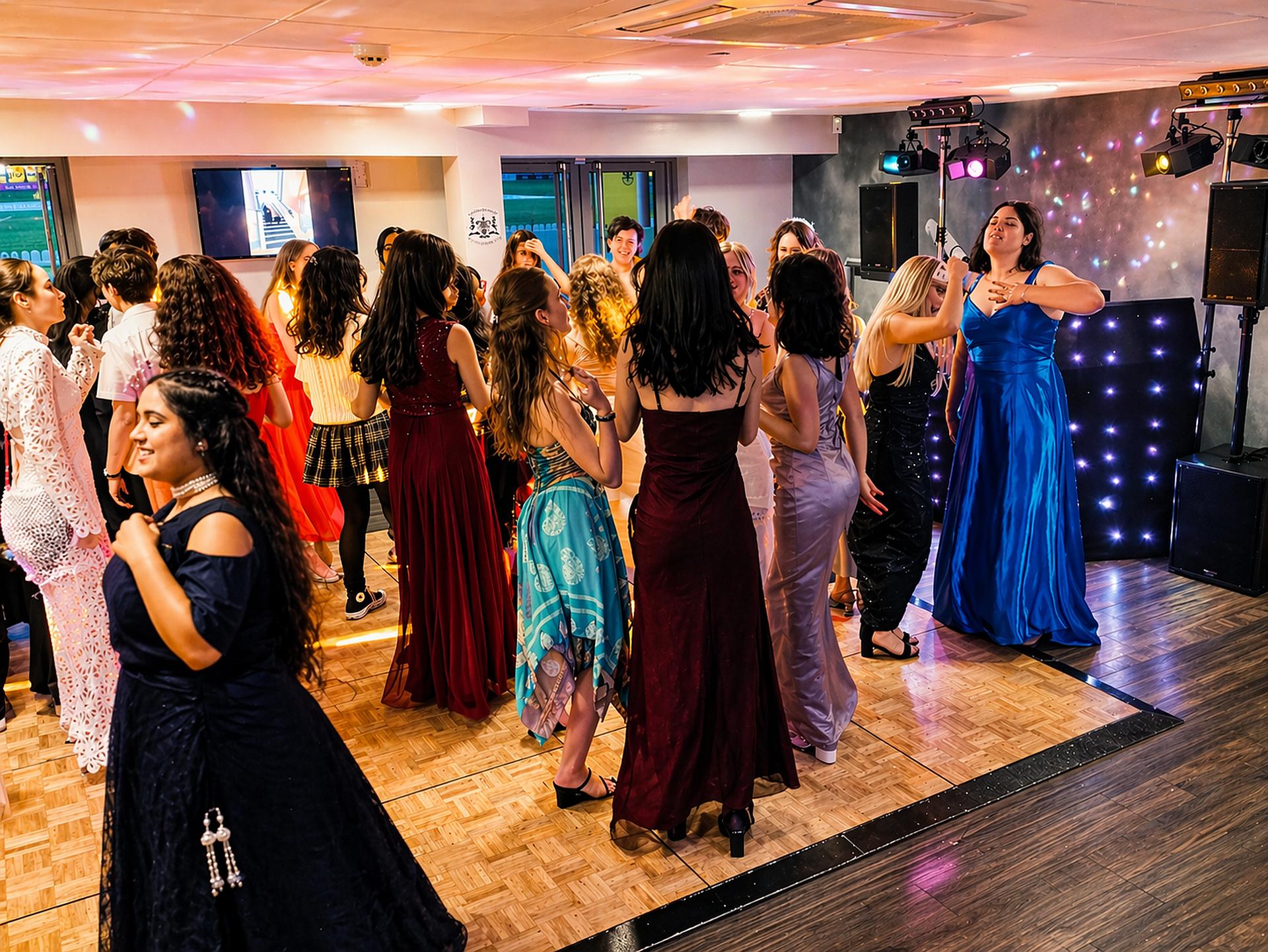 Full wedding dancefloor with guests celebrating