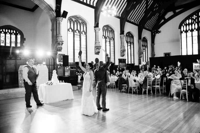 Mike Hackett hosting the Mr and Mrs game during a wedding celebration