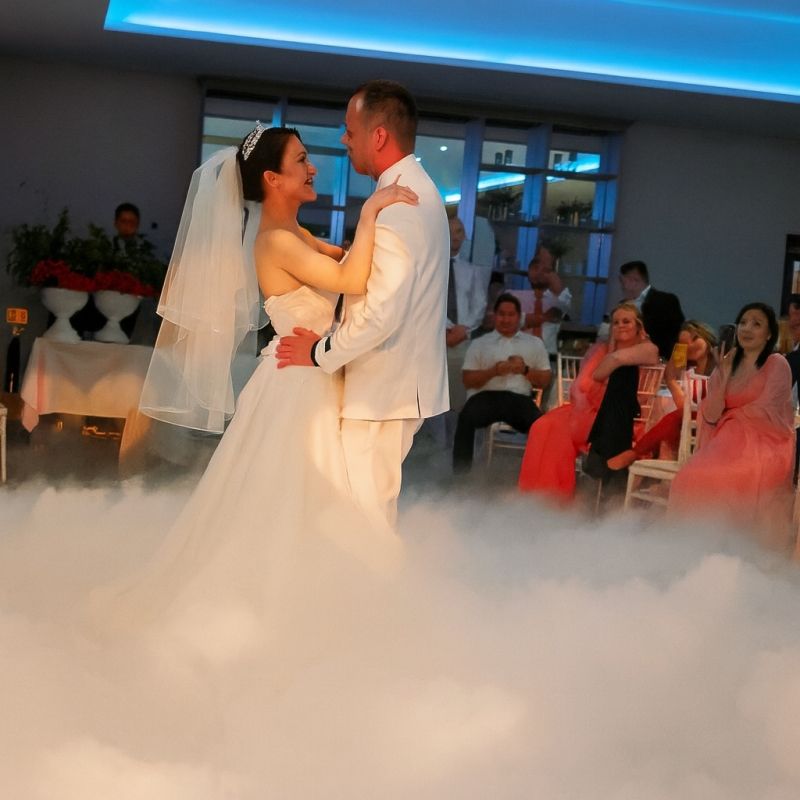 First dance with low-lying dry-ice cloud effect