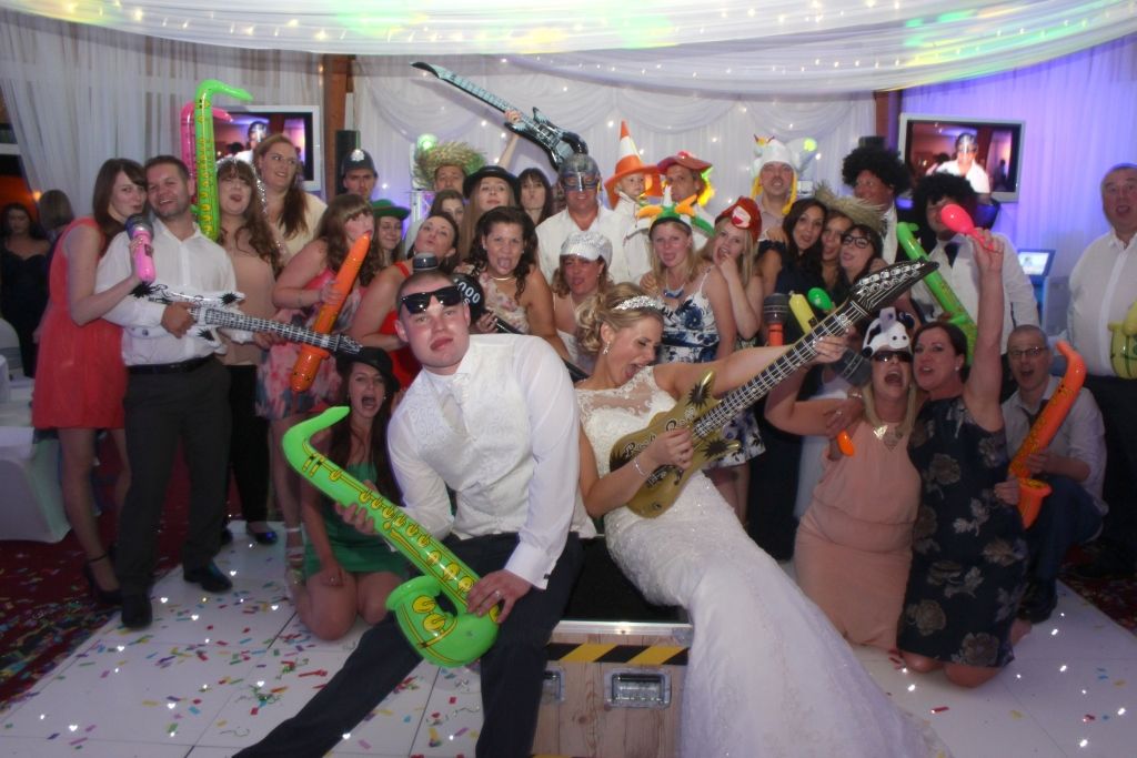 Wedding party with inflatable props from the Tomfoolery Box